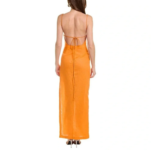 Ronny Kobo Clark Linen Blend Open Back Maxi Dress Ruched Bodycon Orange Size S - Picture 2 of 15